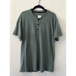 Rag And Bone Flame Henley Shirt Mens Medium Green Short Sleeve 100% Cotton